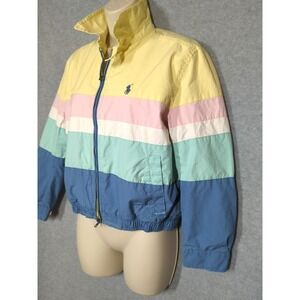 Ralph Lauren Poplin Windbreaker S Pastel Color Block Cotton Bomber Jacket Class